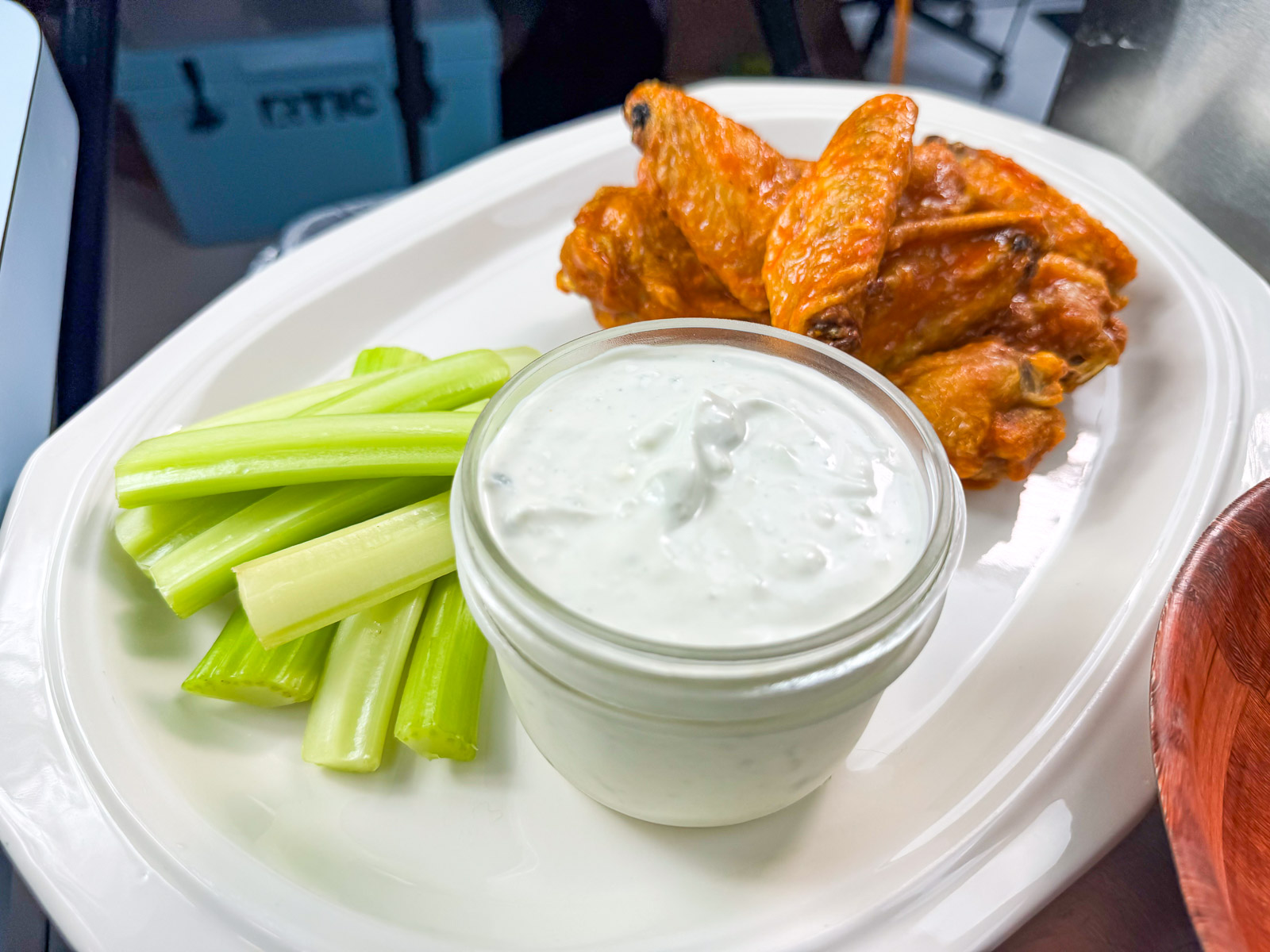 Buffalo wings on white plate